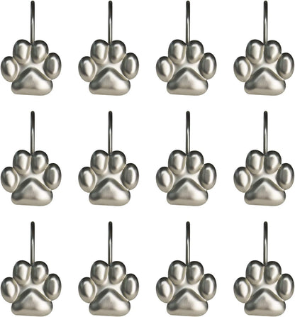 Sunlit Fashion Design Cute Paw Print Polished Shower Curtain Hooks for Dog, Cat, and Bear, Rust Proof Oil Rubbed Metal
