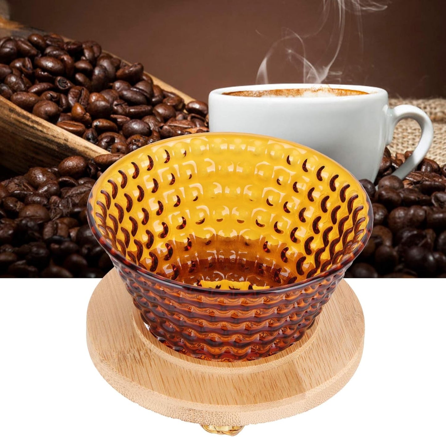 Glass Pour Over Coffee Dripper, Portable Coffee Maker with Reusable Filter, Brown Coffee Pot Accessories