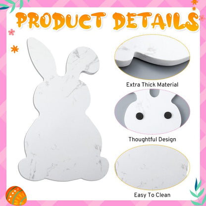 Reallnaive Easter White Bunny Cheese Board 11.8 x 7 Inch Charcuterie Cutting Board Large Decorative Stone Food Plate Tray for Easter Decoration Charcuterie Kitchen