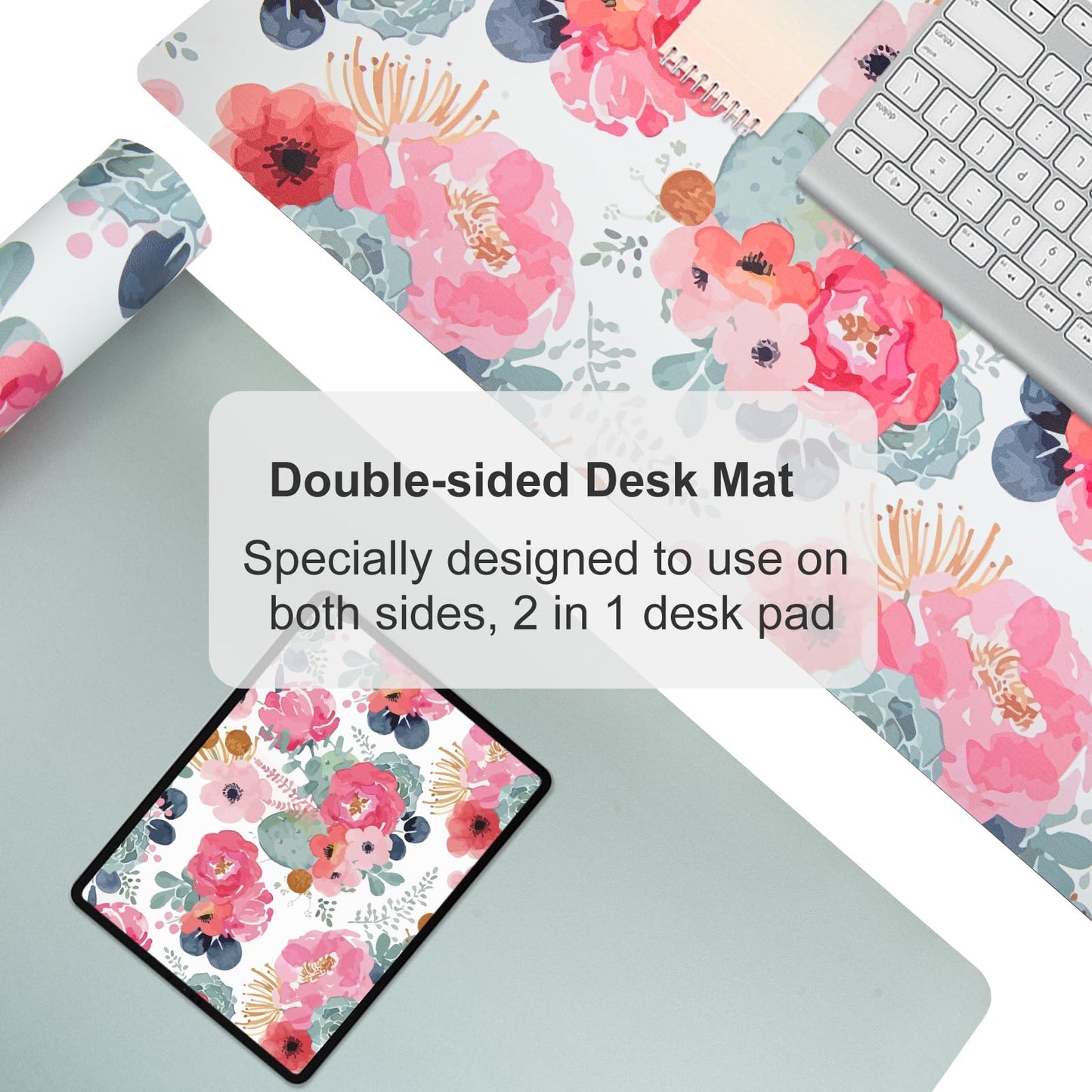 QIYI Large Mouse Pad, Pink Floral Desk Mat for Desktop, Women Girls PU Leather Waterproof Gaming Mousepad, Computer Laptop Desk Accessories Protector Writing Pads for School Office Home 31.5" x 15.7"