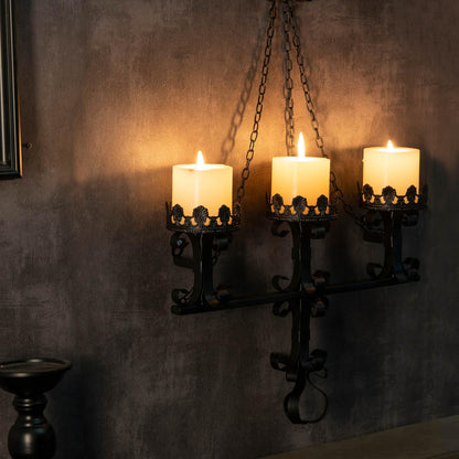 Black Wall Candle Sconces,3 Iron Candelabra,Gothic Victorian Decor,Rustic wall Candle Holder for Bathroom,Living Room,Dining Room Indoor Outdoor Use