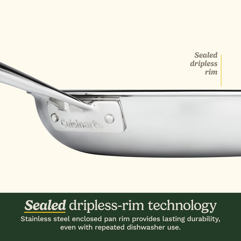 Cuisinart FusionElite+ Hybrid Tri-Ply Stainless Steel Skillet, 8″ Skillet Frying Pan with PURELYSEAR Ceramic Technology, Scratch Proof, Cool Grip Handles, Dishwasher Safe