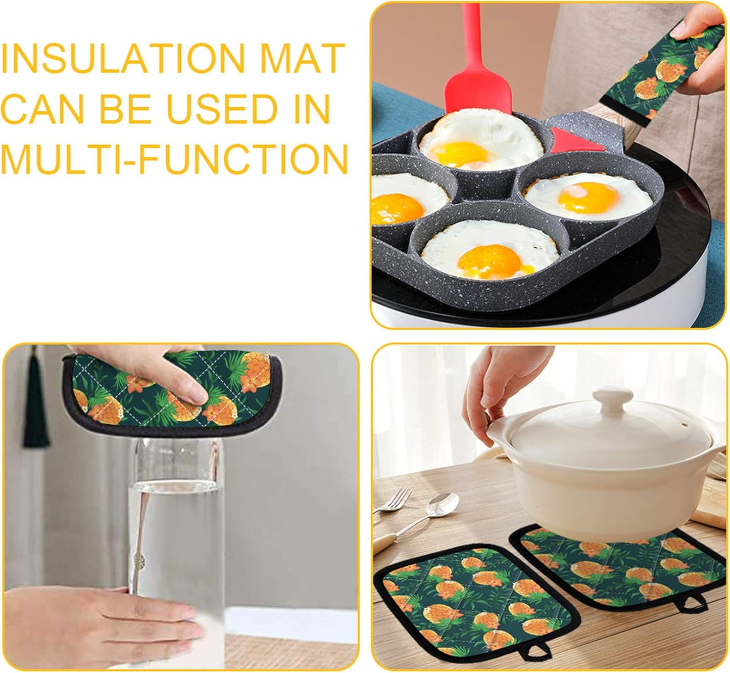 UNICEU White Chicken Pattern Fashion Heat Resistant Hot Oven Mitts & Pot Holders - Kitchen Gift Set with Non-Slip