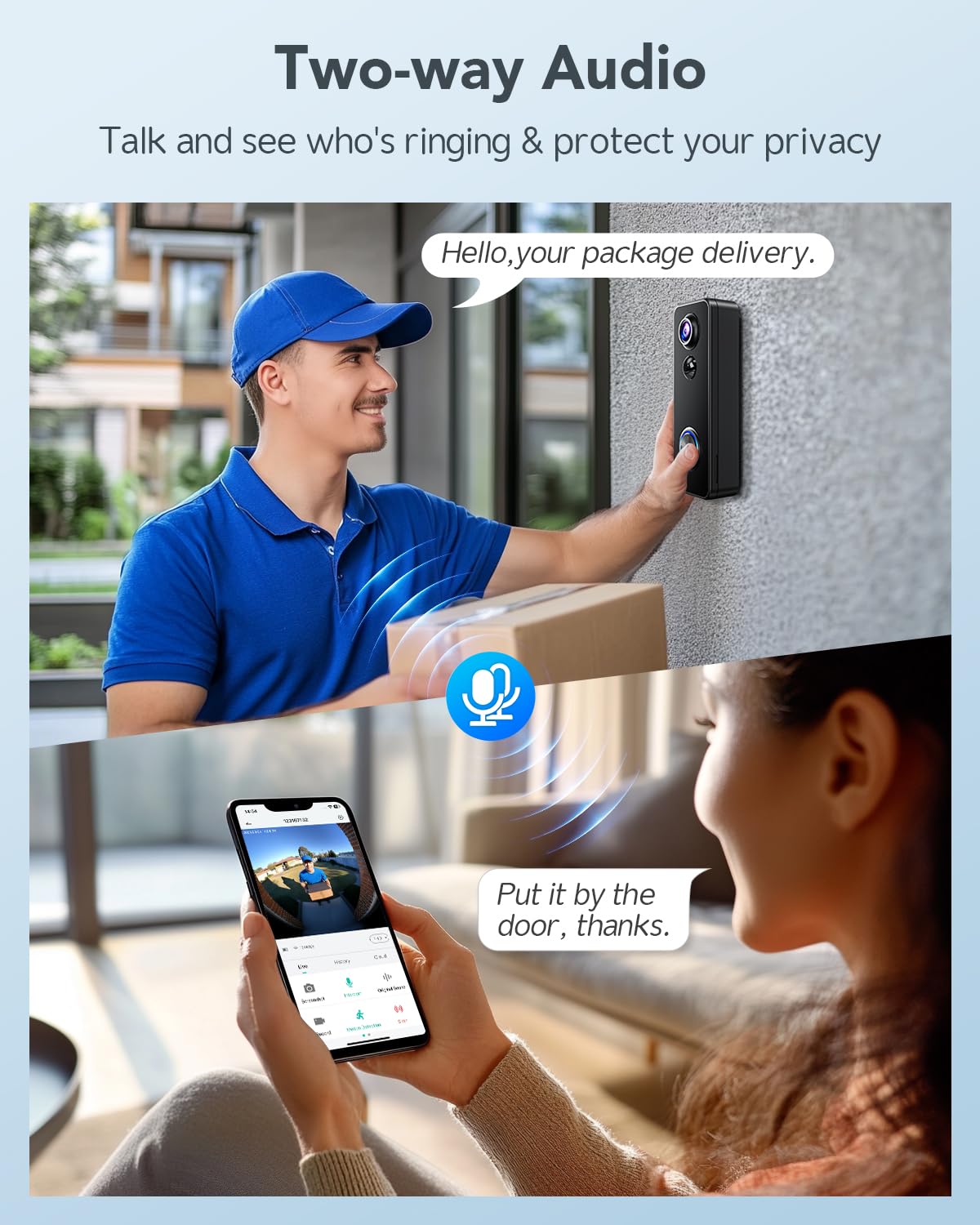 XTU Wireless Video Doorbell Camera, 180° Head-to-Toe Video, Live View with Two-Way Talk, 2.4G Wi-Fi Doorbell Camera with Chime, Local/Cloud Storage, Human Detection, Works with Alexa & Google Home