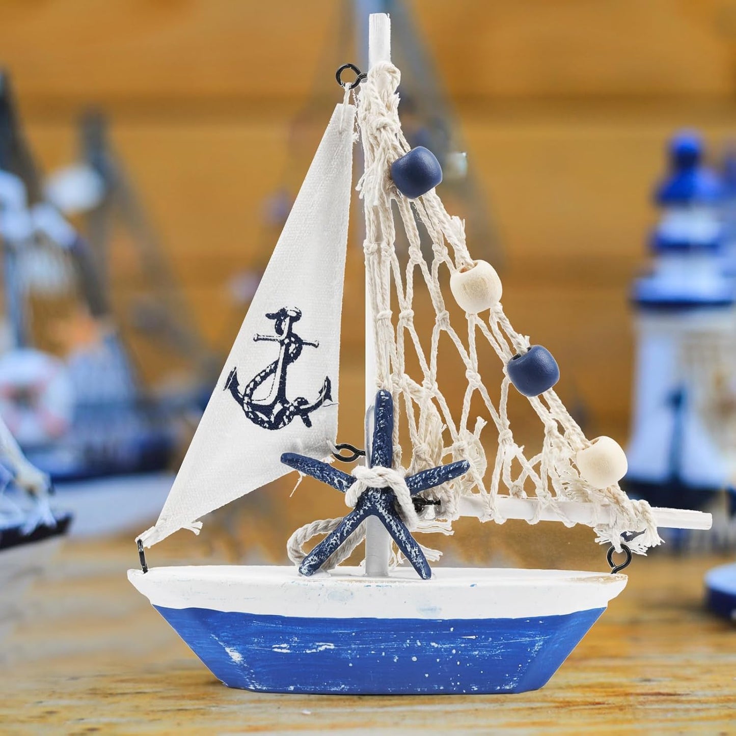 Meching Sailboat 2 Set Sailboat Mini Model Decoration PCS Wooden Sailing Boat Home Decor Nautical Decoration Sailing