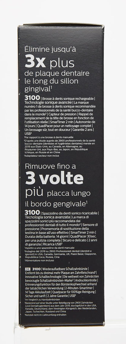 Philips Sonicare 3100 Series Sonic Electric Toothbrush (Dual Pack) with Pressure Sensor and BrushSync replacement reminder (Black and White) (Black and White)