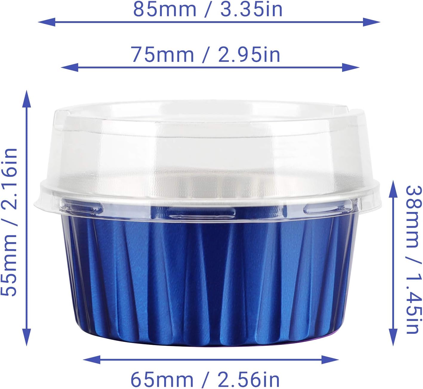 EUSOAR 50pcs Cupcake Cups with Lids, 5oz Aluminum Foil Baking Cups for Desserts, 125ml, Royal Blue, 3.34"x2.59"x2.35"