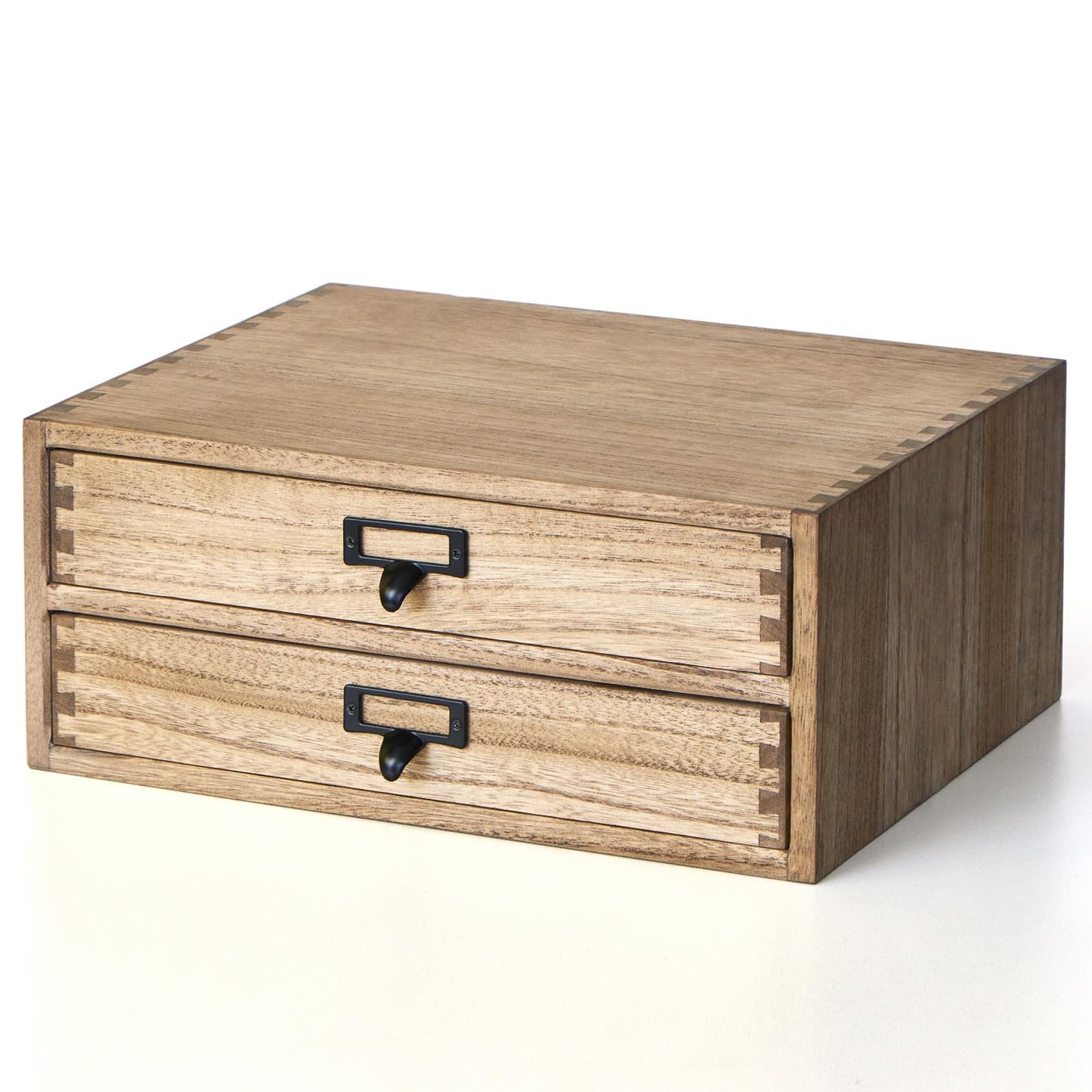 KIRIGEN Wooden Desk Organizer with 2 Drawers, Wood Desktop Storage Cabinet, Shallow Office Drawer Organizer for Printer Paper and Mail, No Assembly, 13.78 W x 10.6 D x 5.9 H In, FAX-DBR