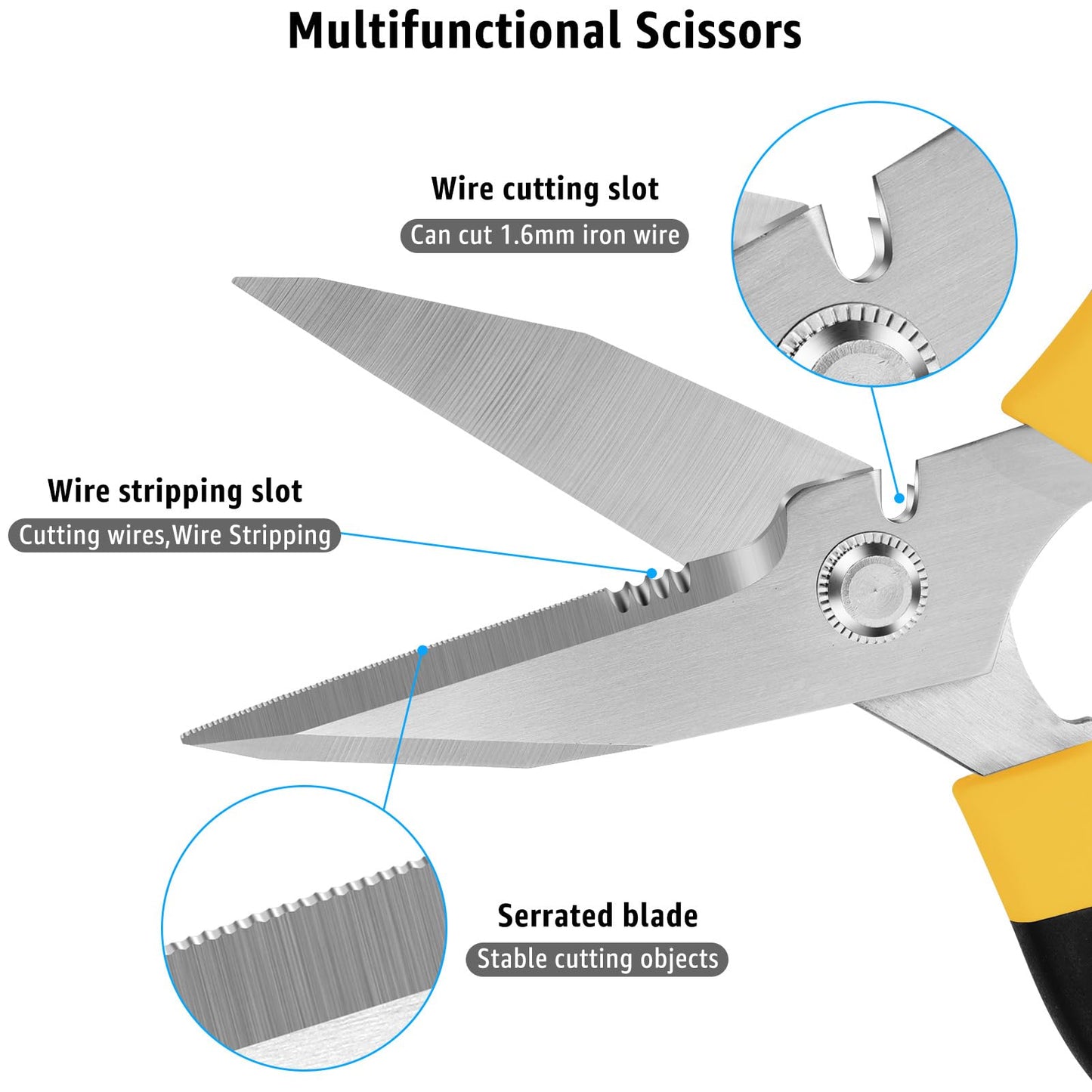 BoFuYuan Utility Scissors Heavy Duty: 8-Inch sharp Scissors All Purpose heavy duty, Serrated Blades Cut Carpet, Cardboard, Wire, Leather, Fabric, Multipurpose Shears for Kitchen, Garden, Office, Craft