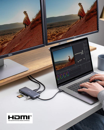 Anker Laptop Docking Station Dual Monitor, 8-in-1 USB C Hub, 4K Dual Monitor with 2 HDMI, 1 Gbps Ethernet Hub, 85W Power Delivery, SD Card Reader for MacBook Pro, XPS and More (Charger not Included)
