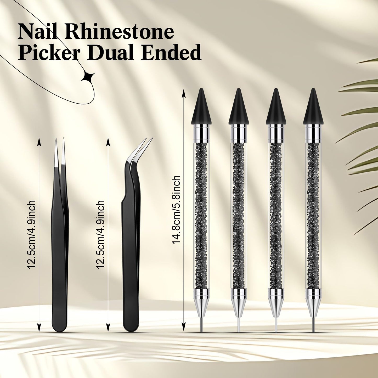 Tatuo 4 Set/26 Pcs Rhinestone Picker Tool Dotting Pen Dual-Ended Nail Art Rhinestones Applicator Gems Crystals Beads Picker Wax Pencil with 20 Wax Head 2 Tweezers DIY Nail Art Tool (Black)