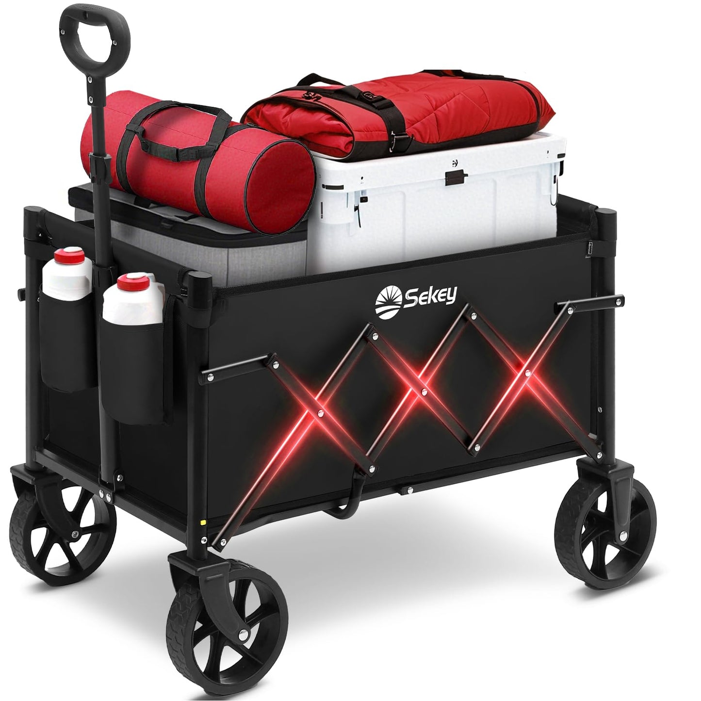 Sekey Heavy Duty Wagon with Big Wheels, Foldable Cart with 220LBS Capacity, Utility Lightweight Wagon, Collapsible Grocery Shopping Cart for Camping Sports & Holiday. Black