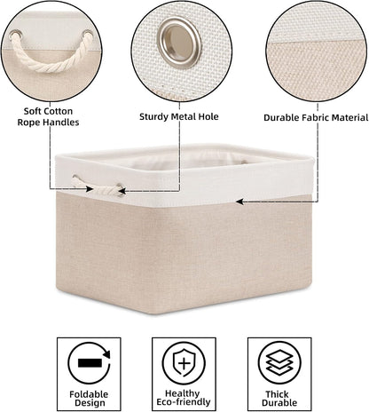 Bidtakay Large Fabric Baskets with Handles [3-Pack], Collapsible Storage Basket for Shelves, 15 x 11 x 9.5 inches,