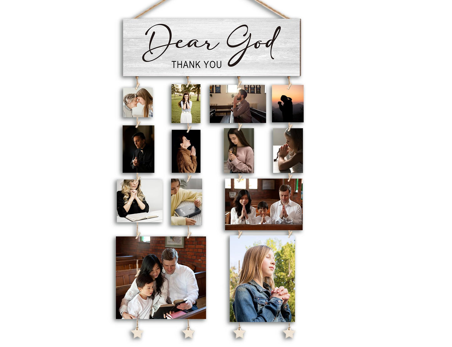 Orchroma Picture Frames Collage Wall Decor,Photo Collage Frame for Wall,Picture Hanging Kit,Christian Wall Art,Bible Picture Board,Dear God Thank You Hanging Photo Display with Clips