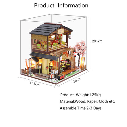 MAGQOO Miniature Dollhouse Kit DIY Dollhouse Kit DIY House Kit Wooden Mini Doll House Kit Creative Room with Dust Cover(Sushi)