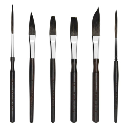 Starter Pinstriping Brush Kit 6 pcs High Performance Striping Brushes, Long Liner, Script Liner, Sword, Cat Tongue, Scroll Brushes for Lettering & Detailing