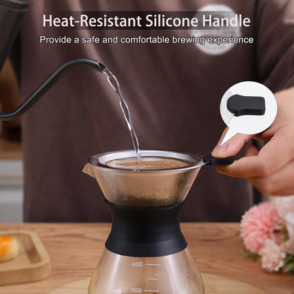 Small Size Pour Over Coffee Dripper, CAMPINGLIFE Reusable Stainless Steel Maker for 1-2 Cup (Silver)