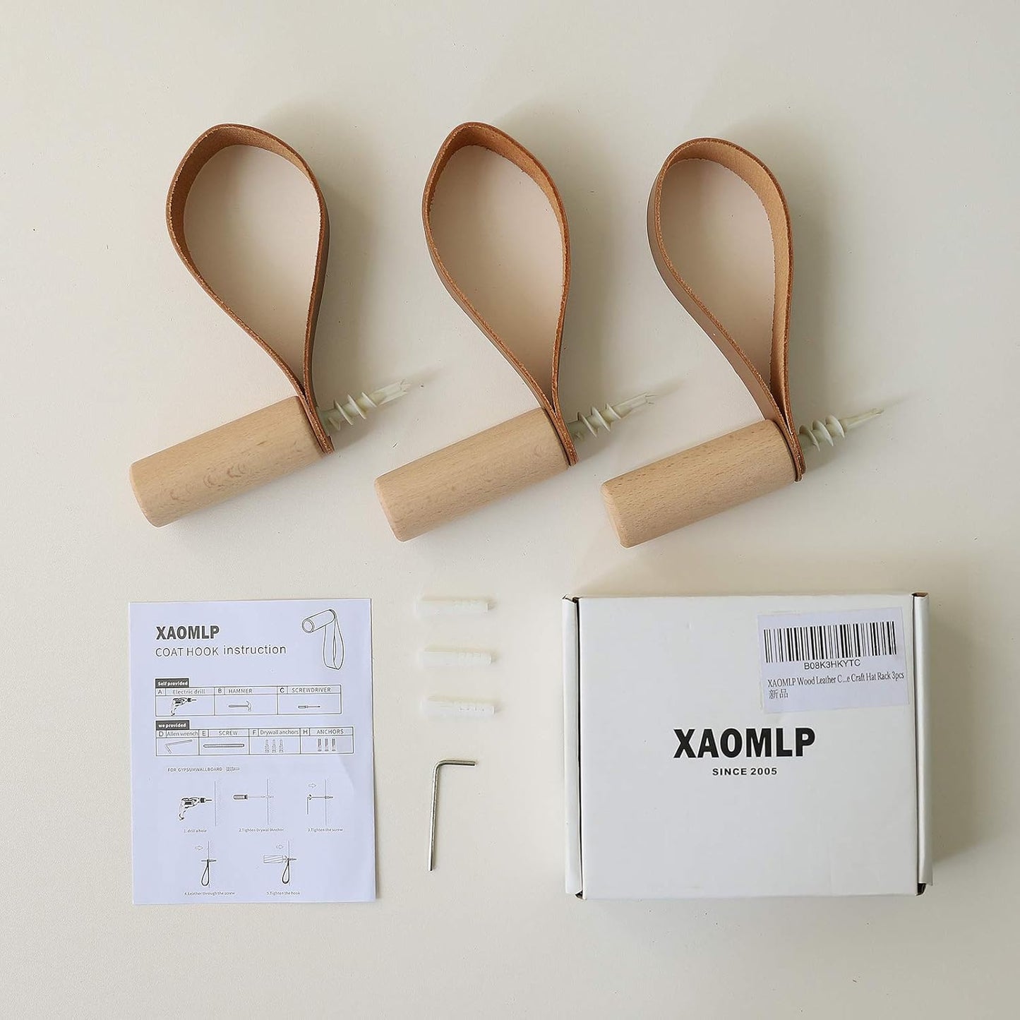 XAOMLP Wooden Coat Hooks - Wall Mounted Vintage Single Organizer Hangers, Handmade Craft Hat Rack, 3pcs