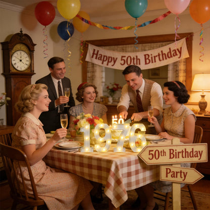 Wettal 4 Pcs 1976 LED Letter Lights 50th Birthday Decorations for Her Him Back in 1976 Decorations 50 Year Old Birthday Party Supplies Marquee Numbers Lights of 1976 Class Reunion Anniversary Decor