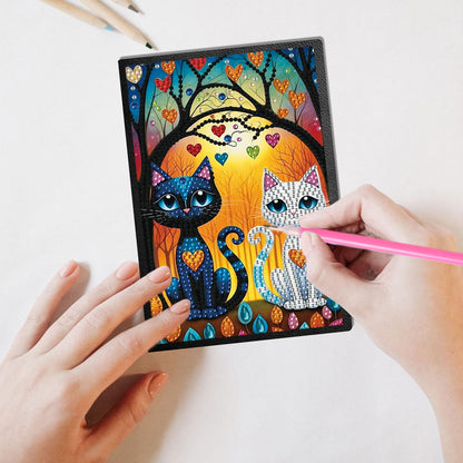 JISHSHAY 2 PCS Diamond Art Notebook Journal Diamond Painting Note Book Gem Art Sketchbook Gem Painting A5 Notebook Mosaic Kits for Adults Diary with Special Shaped 14.5×21cm/5.7×8.26in Cat