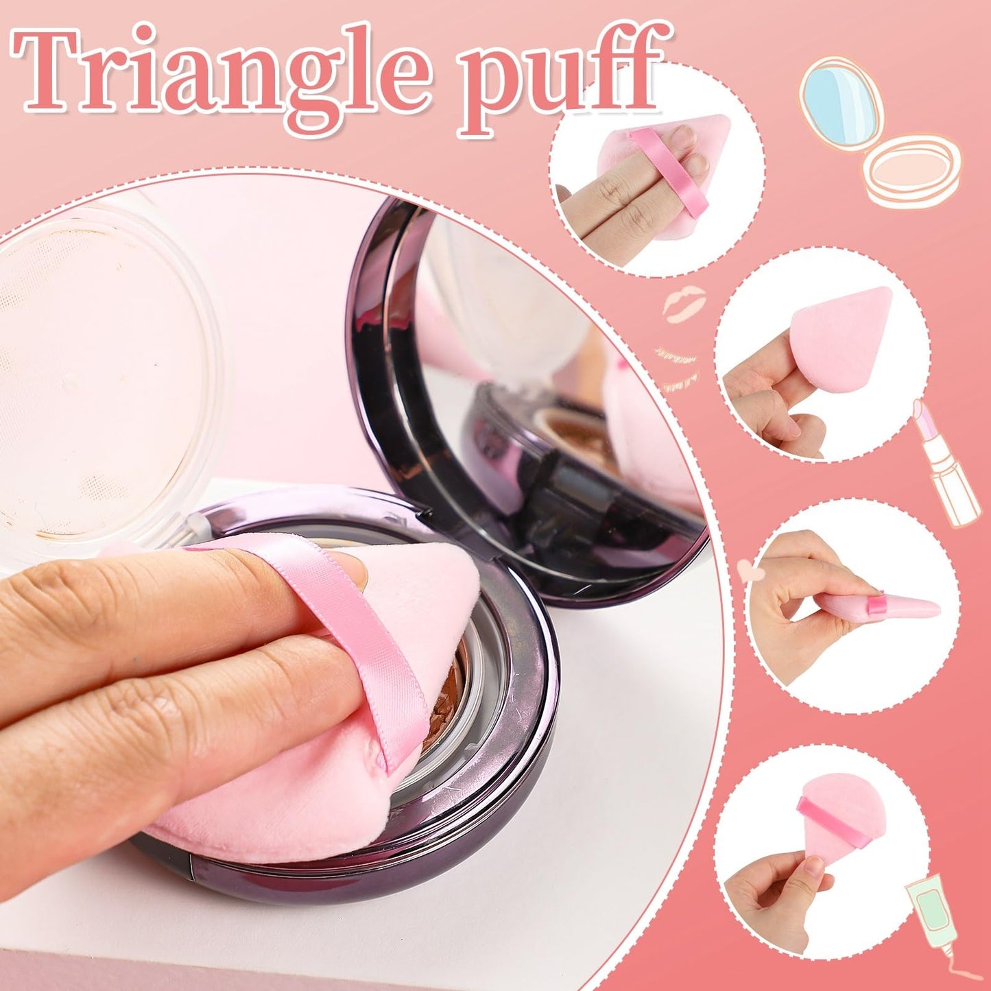 Pimoys 6 Pieces Powder Puff Face Makeup Sponge Soft Velour Triangle Powder Puffs Beauty Sponge Stocking Stuffers for Loose Powder (Black, Pink)