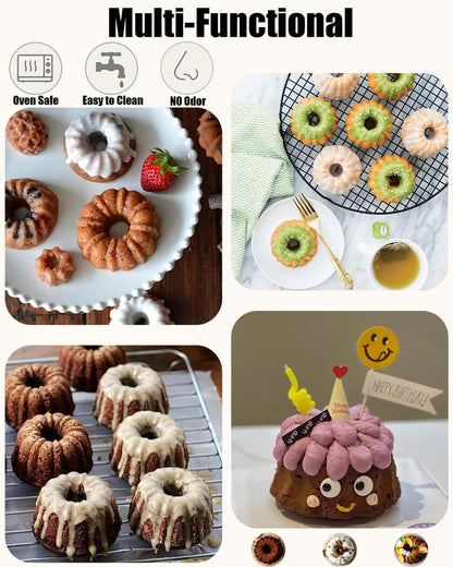 SmartKitch Jello Molds, 3pcs Silicone Fluted Tube Cake Pans, 6-Cavity Non Stick Silicone Baking Molds for Cupcake, Donuts, Muffin, Cornbread, Brownie, Jellies (Confetti)