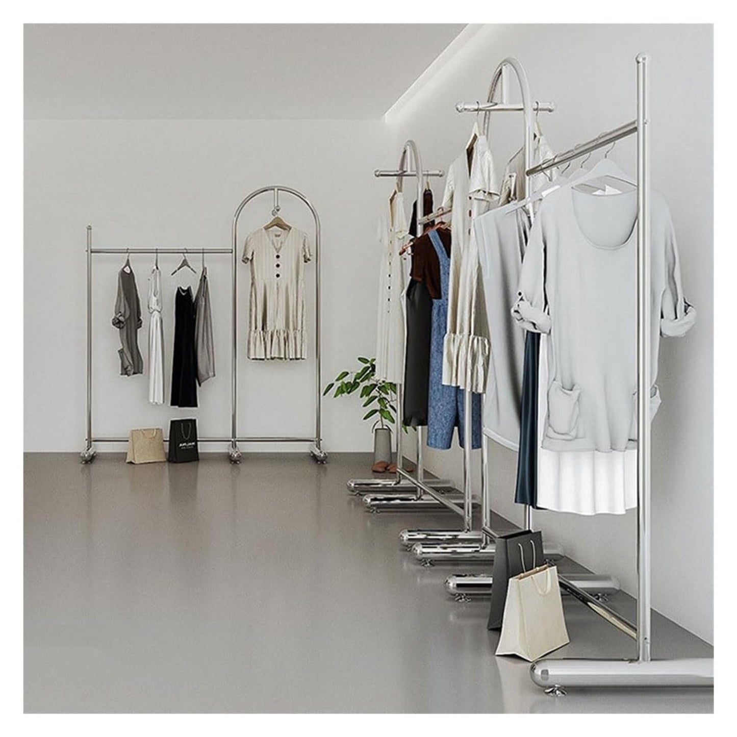 CUTPOIY Clothes Rail Garment Rack Commercial Heavy Duty Garment Rack, Stainless Steel Clothing Rack Free Standing Coat Rack for Bedroom Clothes Drying Rack for Hanging Clothes, Silver-130x40x170cm