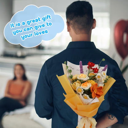 Iuuidu Crochet Kit for Beginners, Flower Bouquet Crochet Kit Rose, Knitting Starter Kit with Crochet Yarn and Step-by-Step Instructions for Birthday, Wedding Anniversary Day Present