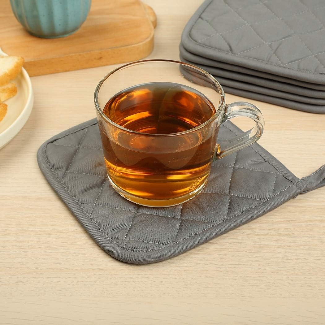 6 Pack Cotton Pot Holders Set, 7 Inch Heat Resistant Hot Pads for Cooking and Baking, Dark Grey