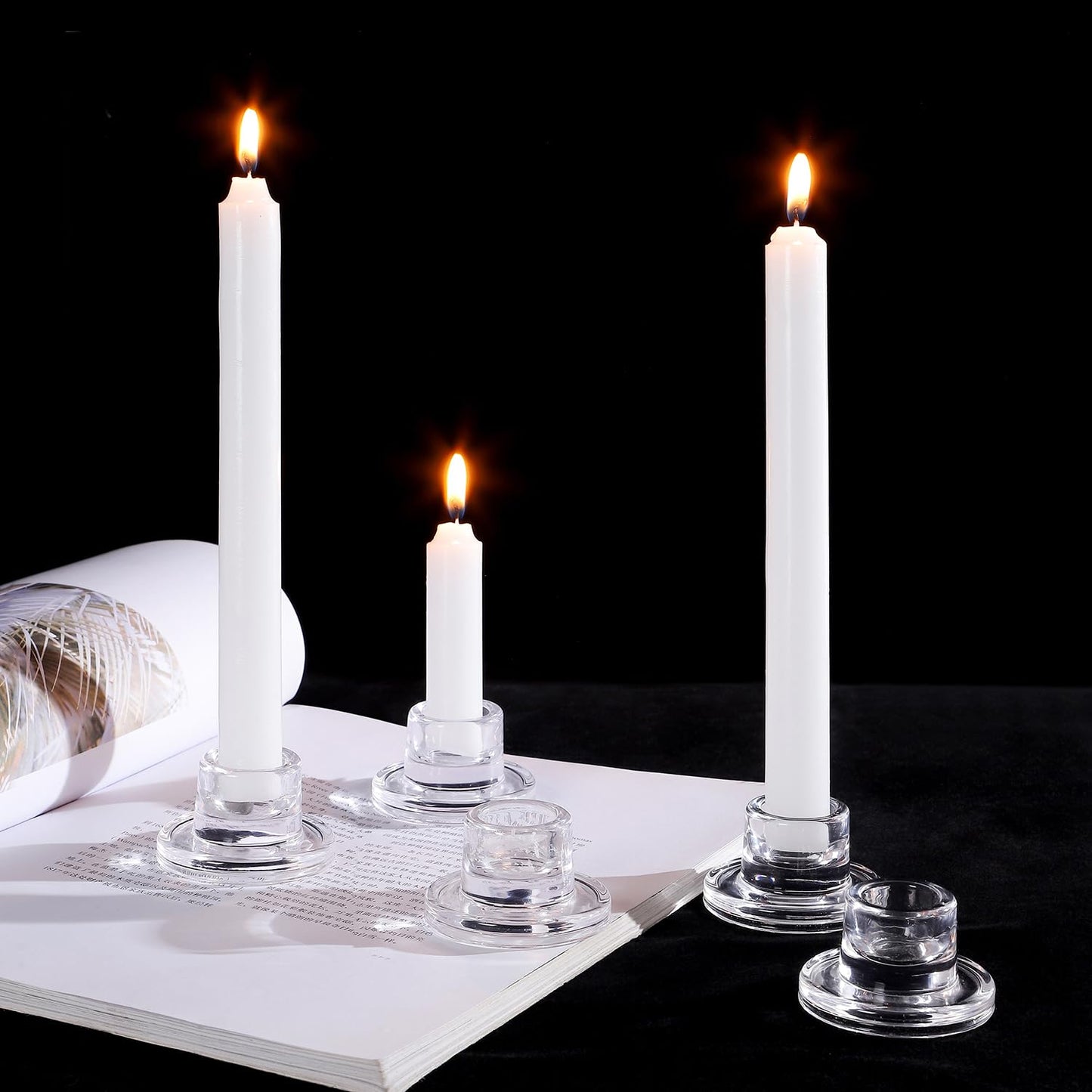 ZQXJWF Clear Glass Taper Candle Holders Set, Round Base Design, Elegant Dining Table Decor, for Table Centerpiece Wedding Party Advent Christmas Home Decorations (12, Clear)