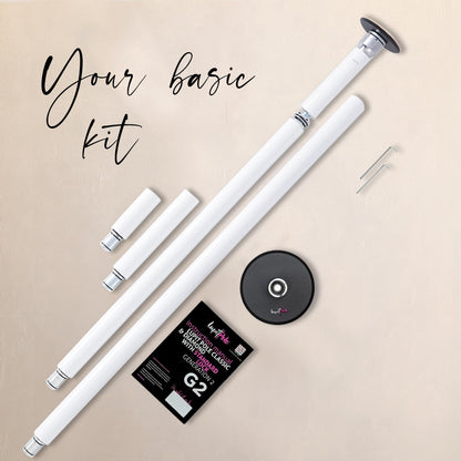 LUPIT POLE Classic G2 Standard Lock - Portable Dance Pole for Home - Spinning & Static Mode - Professional Dancing Pole for Apartment, Club & More - Easy Installation - No Drilling (White, 45 mm)