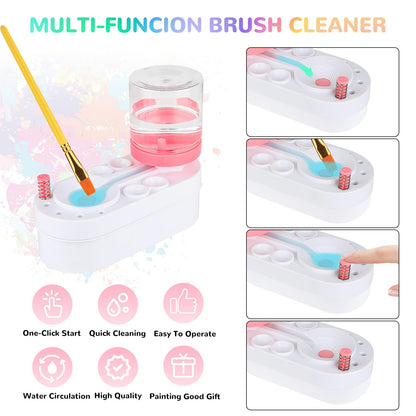 Painting Station, Including Paint Brush Cleaner, 20"×16" Silicone Painting Mat,12-Color Acrylic Paint, 10 Paint Brushes,1 Absorbent Sponge, DIY Painting Gift for Adult Artist Beginners
