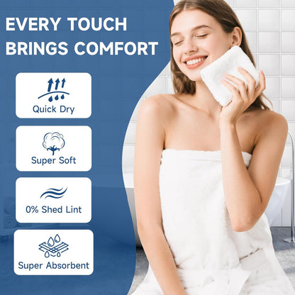 TEAWOO -100 Pack, 12 12 inches Coral Velvet Washcloths Bulk Highly Absorbent and Soft White Face Towels, Multi-Purpose