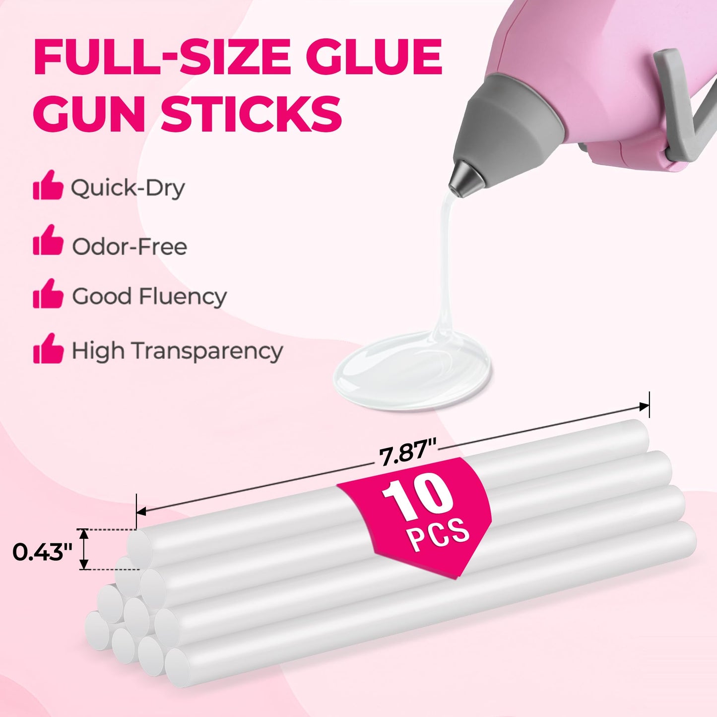 WORKPRO Hot Glue Gun Full Size - 60/100W Dual Temp Glue Gun and Sticks Set with 10 PCS Glue Sticks (7/16") - 90S Fast Preheating Hot Glue Gun for Construction, Crafting, DIY and Repairs - Pink Ribbon