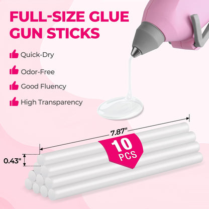 WORKPRO Hot Glue Gun Full Size - 60/100W Dual Temp Glue Gun and Sticks Set with 10 PCS Glue Sticks (7/16") - 90S Fast Preheating Hot Glue Gun for Construction, Crafting, DIY and Repairs - Pink Ribbon