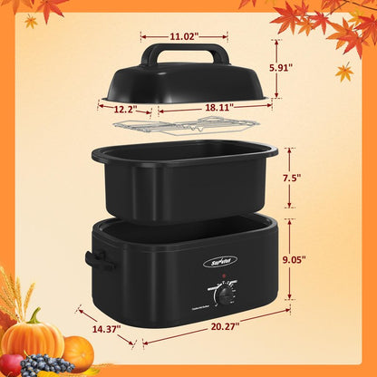 Sunvivi Electric Roaster Oven,28 Quart Roasting Oven with Self-Basting Lid Removable Pan,Turkey Roaster Oven with 150 to 450F Temperature Control Cool-Touch Handles, Black