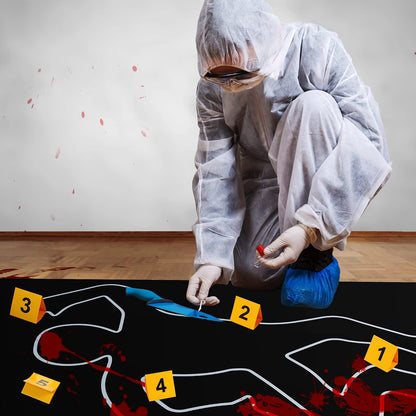 8 Pieces Crime Scene Decorations Including Body Silhouette Caution Barricade Tape Evidence Markers and Bloody Footprint Sticker Evidence Party Decorations for Halloween Home Wall