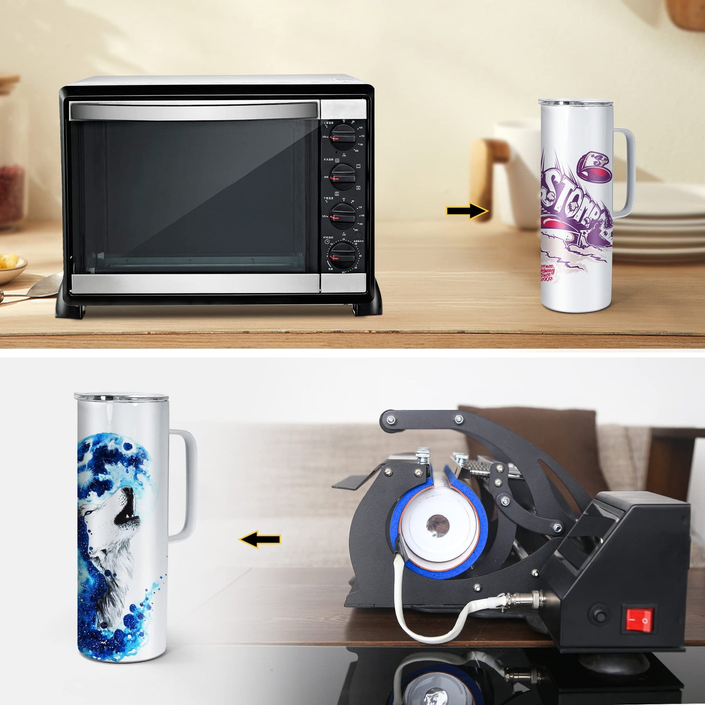 AGH 30oz Sublimation Straight Skinny Tumblers with Handle, 4 Pack Stainless Steel Coffee Mug with Handle, Insulated Tumblers with Lid & Straw, Portable Travel Tumblers for Coffee & Juice.