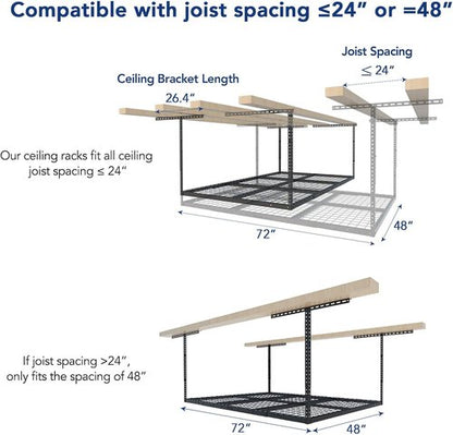 FLEXIMOUNTS 4x6 Overhead Garage Storage Rack - Adjustable Ceiling Mount | 450lbs Capacity, Black