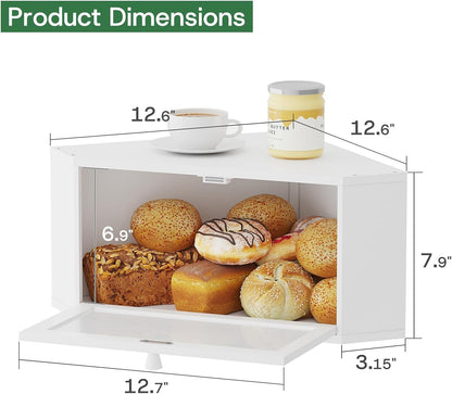kiplant Countertop Corner Bread Box for Kitchen - Bamboo Wood, Wavy Acrylic Door, Bread Storage Container, Large Bread
