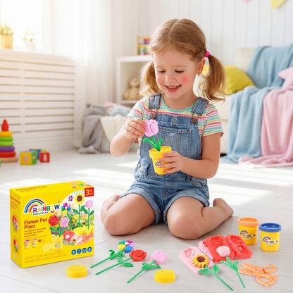 Clay Flower Pot Plant Play Set - 15PCS Modeling Dough Play Kit for Kids Ages 3-8, Non-Toxic Playdough with Molds & Tools, Easter/Christmas Gift for Toddlers Boys Girls Arts Crafts