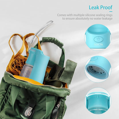 SOICTA Portable Dog Small Animals Water Bottle for Walking 19 OZ or 12 OZ Pet Water Bottles for Puppy Medium Large Dogs Little Animals Water Dispenser Dog Small Animals Water Bowl (19OZ Blue)