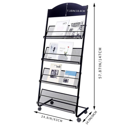 Yinghao Floor Standing Magazine Rack, 4 Layer Iron Magazine Rack Floor, Suitable for the Display of Brochures or Documents in Exhibitions, Shopping Malls, Hospitals, Offices