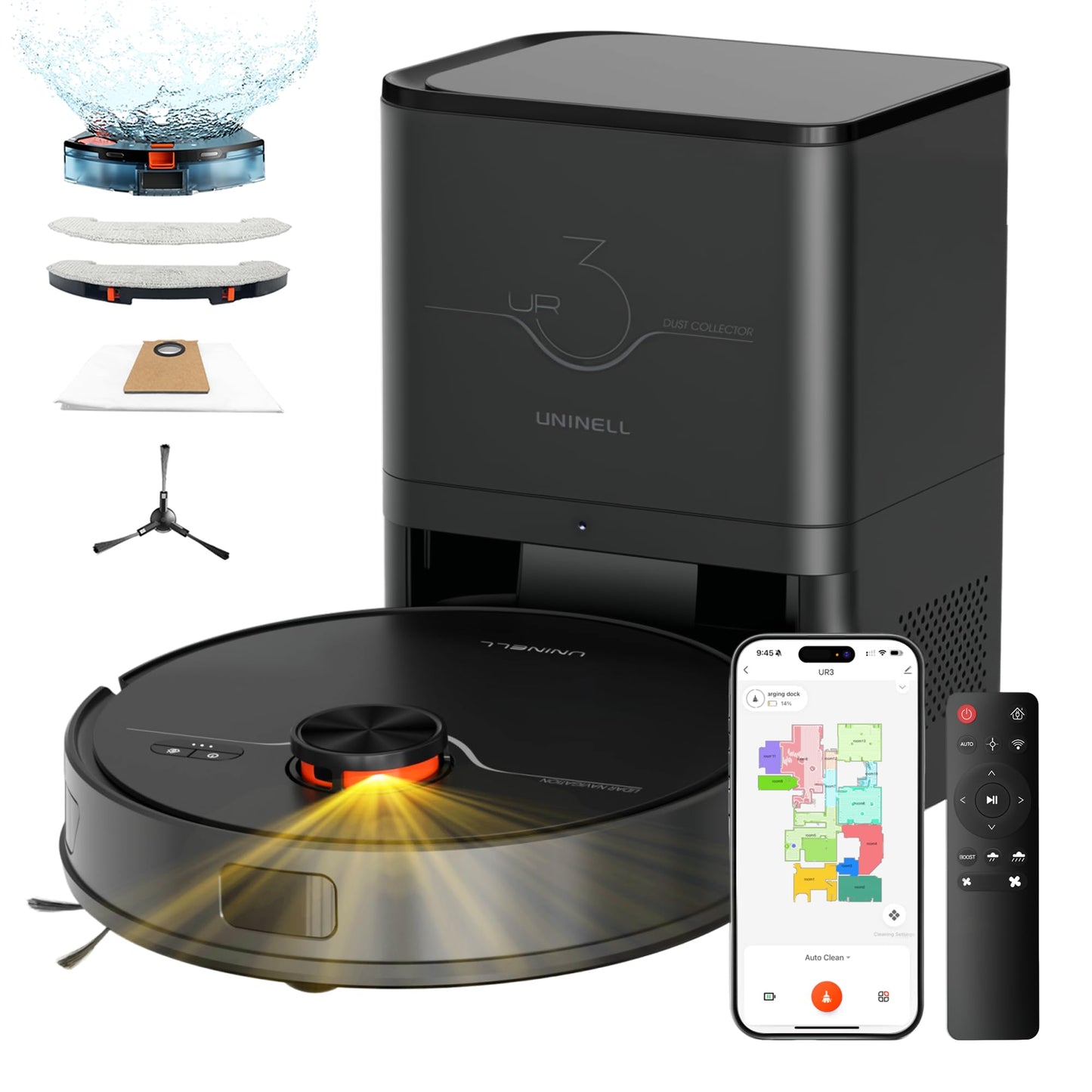 Robot Vacuum and Mop Combo,Lidar Navigation Robotic Vacuum Cleaner with 3.5L Self Emptying Station,5000Pa Vacuum Robot,180mins Runtime,No-Go&No-Mop Zones,App/Alexa/Remote Control,UR3