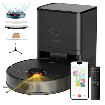 Robot Vacuum and Mop Combo,Lidar Navigation Robotic Vacuum Cleaner with 3.5L Self Emptying Station,5000Pa Vacuum Robot,180mins Runtime,No-Go&No-Mop Zones,App/Alexa/Remote Control,UR3