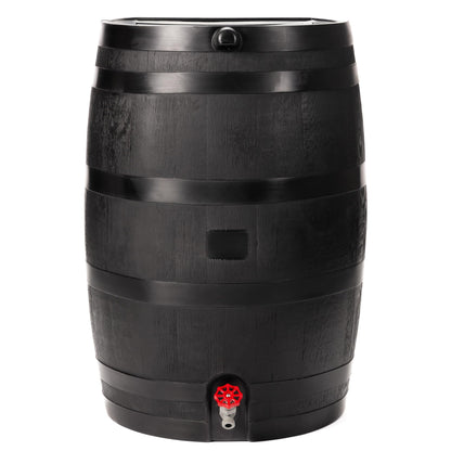 RTS Home Accents 50-Gallon ECO Rain Barrel Made with 100% Recycled Plastic, Flat Back Rain Water Collection Barrel, Black