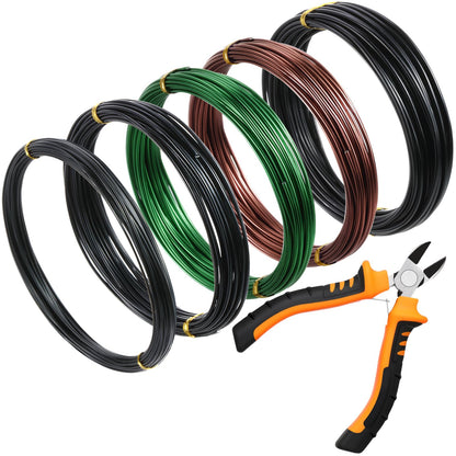 Mudder 5 Roll Aluminum Bonsai Training Wire Tree 1/1.5/2.0mm 160 Feet Total with Bonsai Wire Cutter Anodized Training for Holding Branches Small Trunks(Classic)