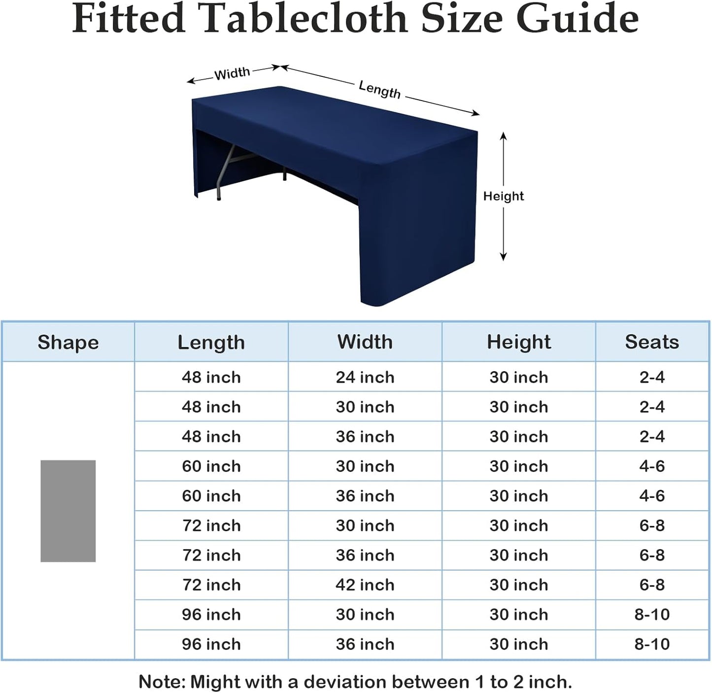 2 Pack 4ft (48x24 Inch), 3-Sided Wolkemer Open Back Fitted Tablecloth Rectangle Vendor Table Cloth Washable Navy Fabric
