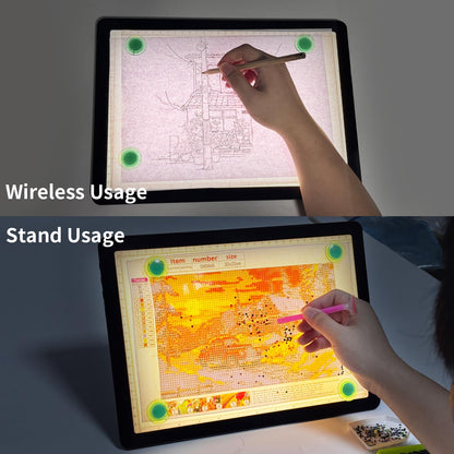 YINGWOND Rechargeable A4 Light Pad with Stand,7100LUX Magnetic Diamond Art Light Board,3 Light Colors,Adjustable Brightness,Portable Wireless Light Box for Tracing,Drawing,Sketching