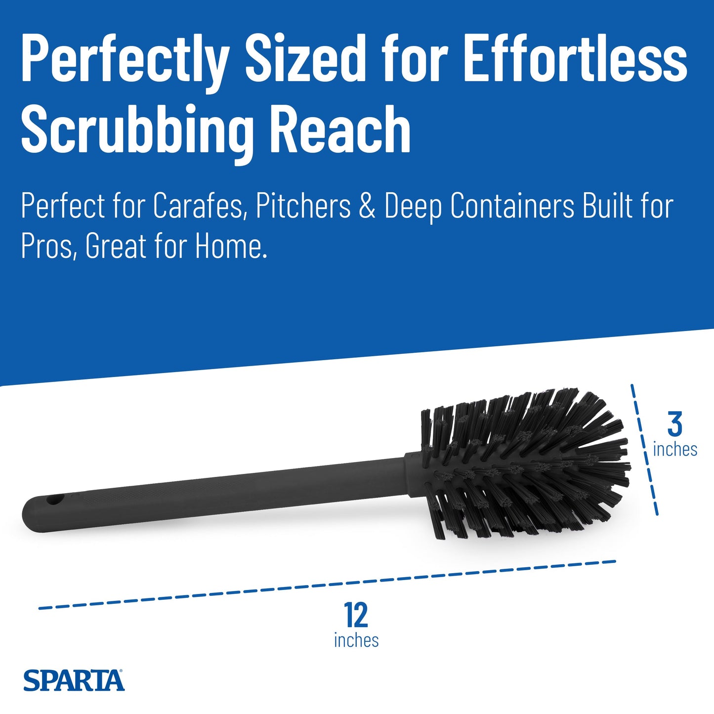 SPARTA 12 Inch Bottle Brush with Polyester Bristles and Plastic Handle, Color Coded, Large Round Head Cleaner for Bottles Jars and Food Service Equipment, Black